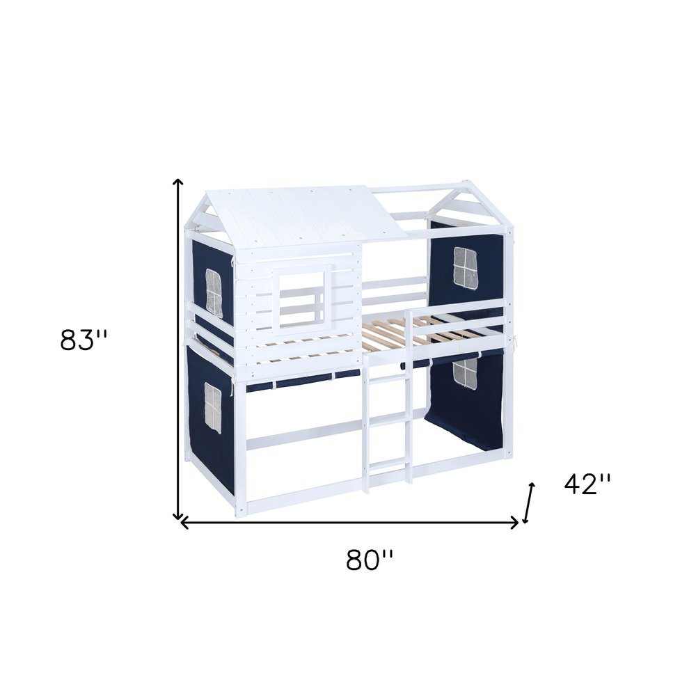 Blue Twin Over Twin Dollhouse Wood Bunk Bed