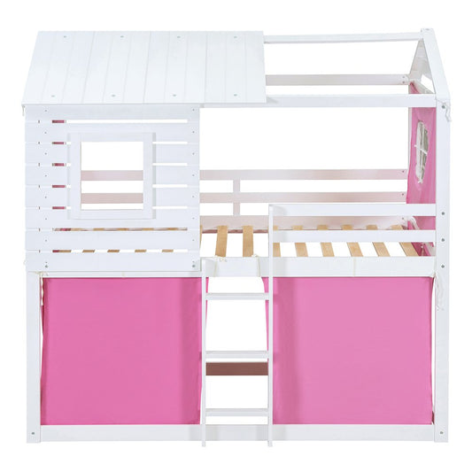 White Twin Over Twin Dollhouse Wood Bunk Bed