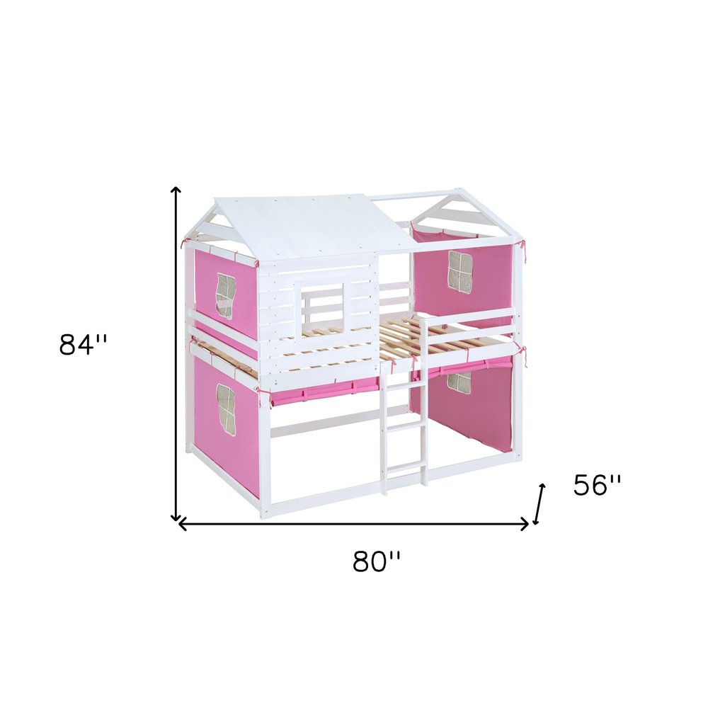 White Full Over Full Dollhouse Wood Bunk Bed