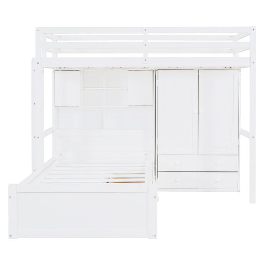 White Twin Over Twin Wood Bunk Bed With Drawers And Storage