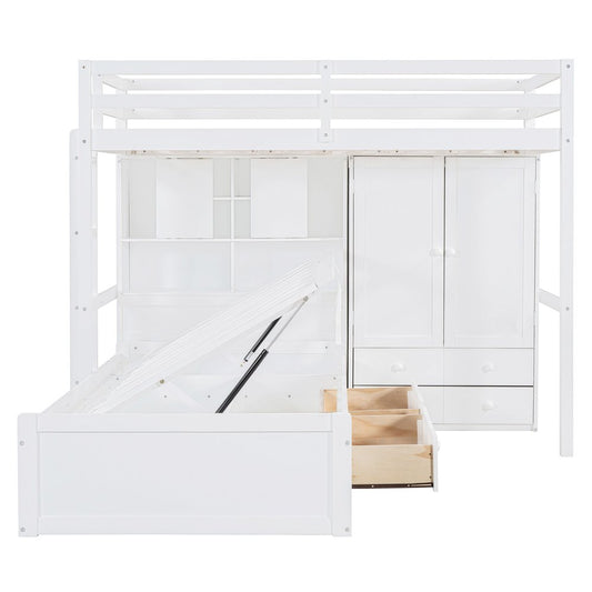 White Twin Over Twin Wood Bunk Bed With Drawers And Storage