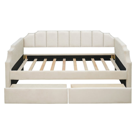 Beige Upholstered Twin Bed Frame