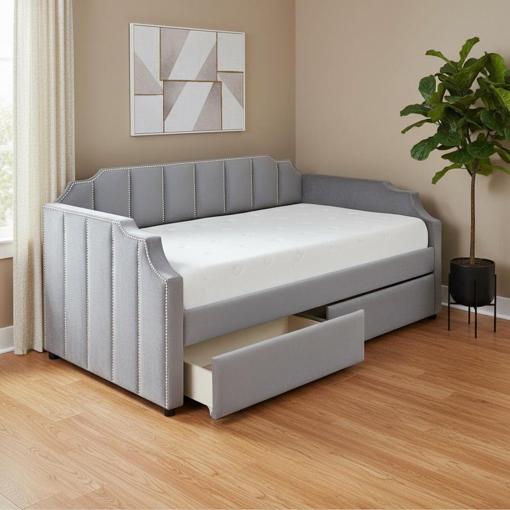 Gray Upholstered Twin Bed Frame