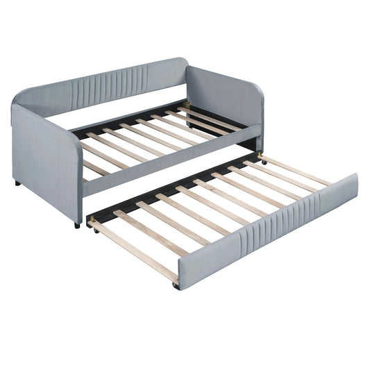 Gray Upholstered Twin Bed Frame With Trundle