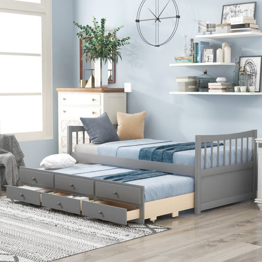 Gray Wood Twin Bed Frame With Drawers