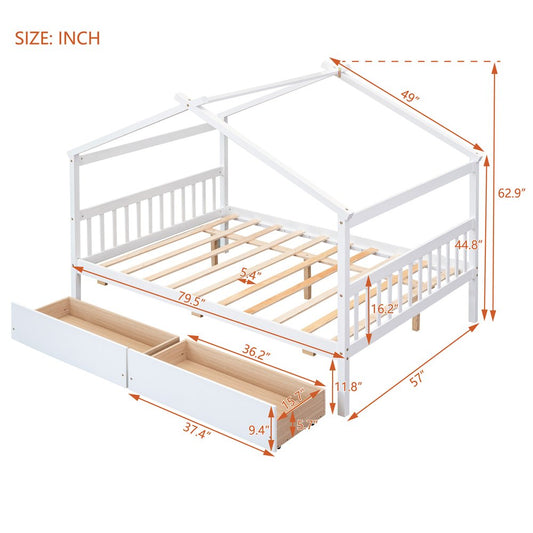 White Wood Full Canopy Bed Frame With Drawers