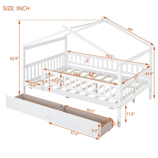 White Wood Full Canopy Bed Frame With Drawers