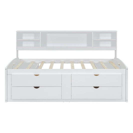 White Wood Full Bed Frame With Drawers
