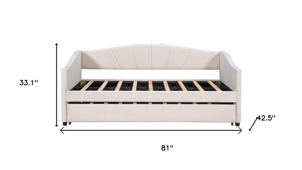 Beige Upholstered Twin Bed Frame With Trundle