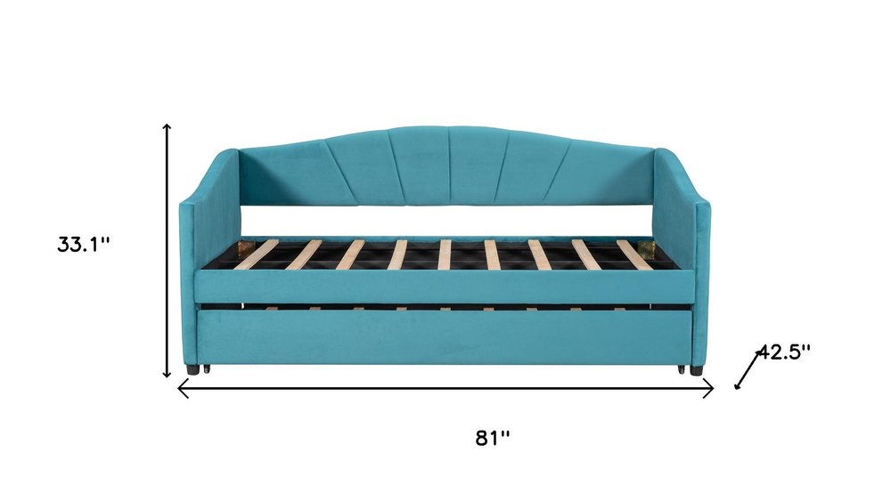 Blue Upholstered Twin Bed Frame With Trundle