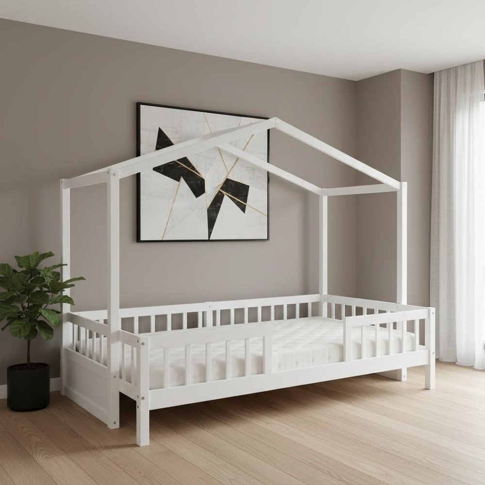 White Wood Twin Canopy Bed Frame