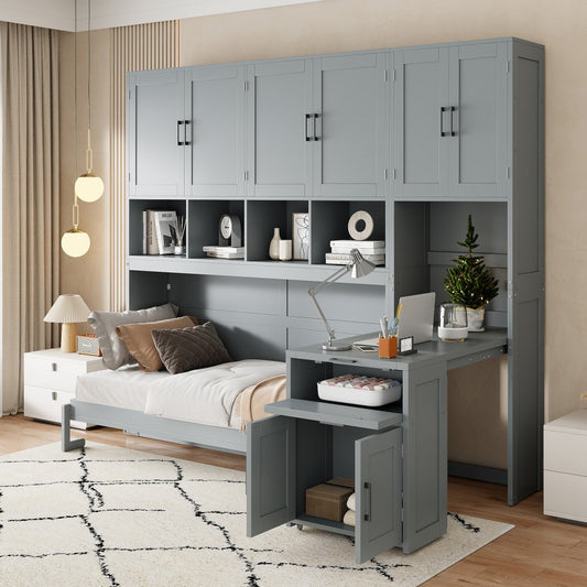 Gray Wood Twin Murphy Bed