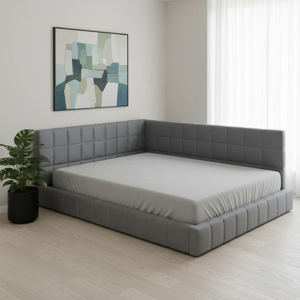Gray Upholstered Full Bed Frame
