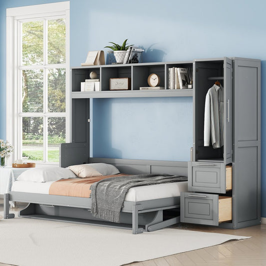 Gray Wood Full Murphy Bed