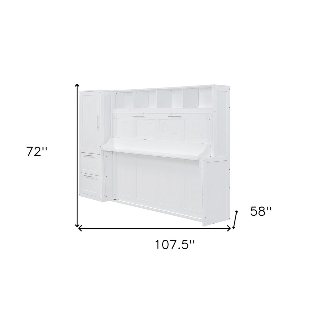 White Wood Full Murphy Bed