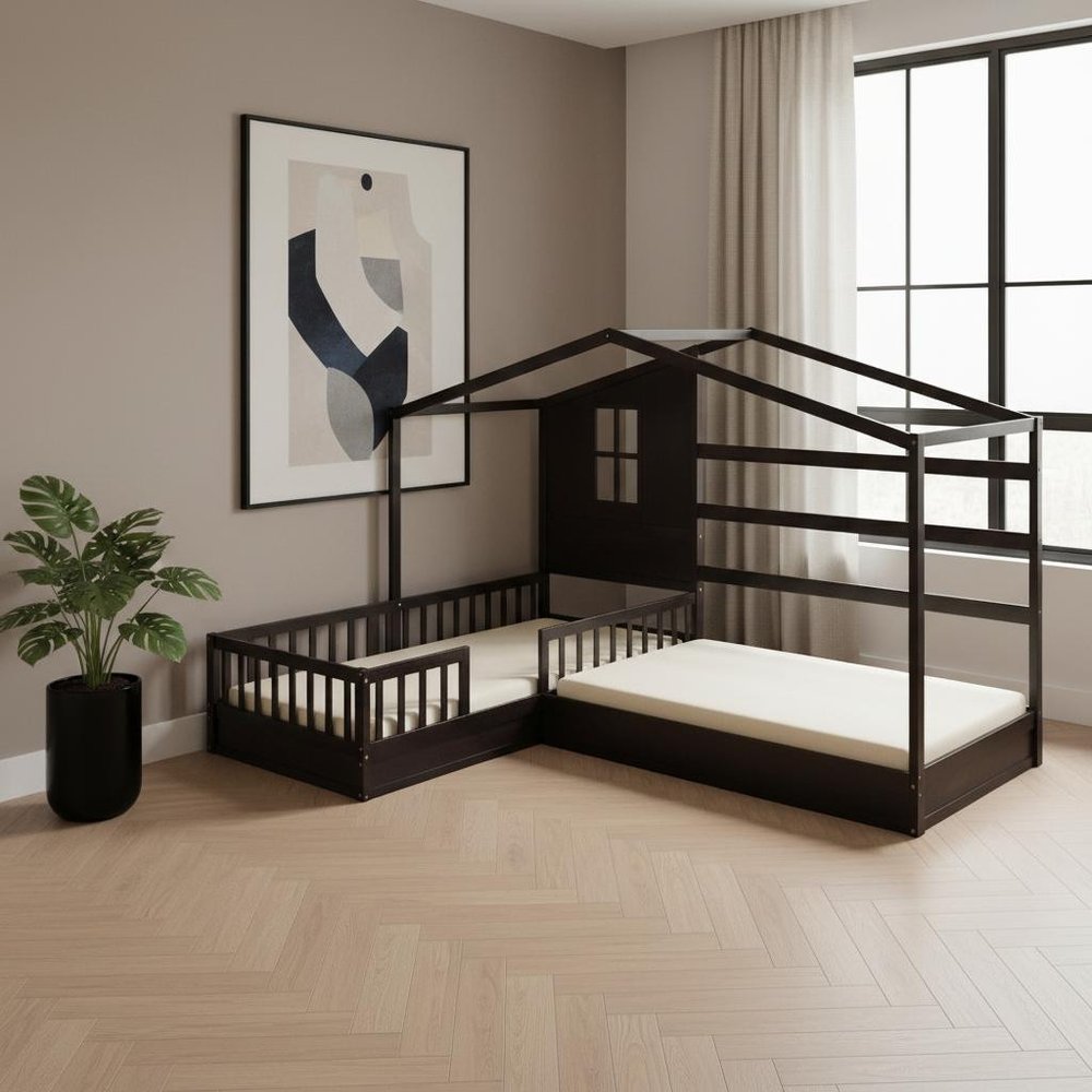 Espresso Wood Twin Canopy Bed Frame