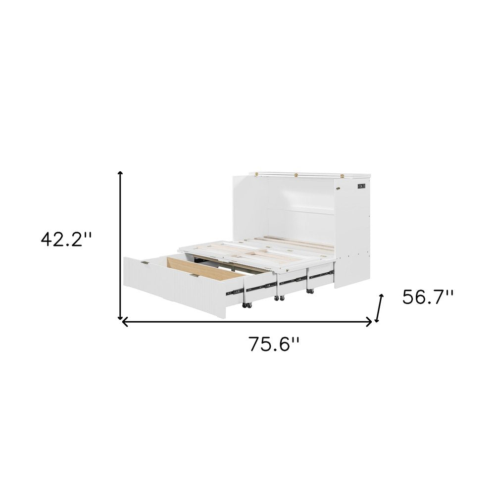 White Wood Full Murphy Bed