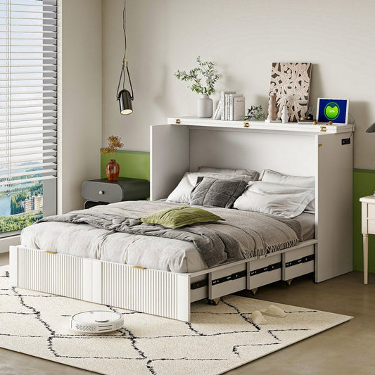 White Wood Full Murphy Bed