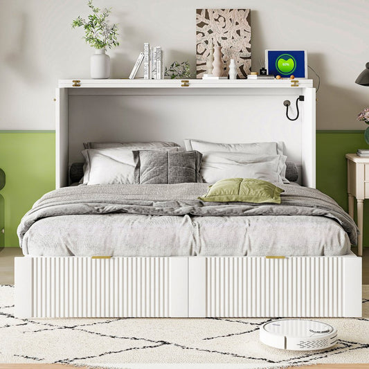 White Wood Full Murphy Bed