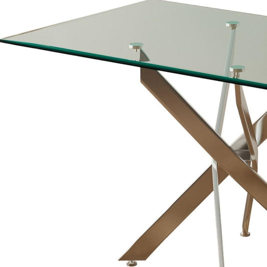 51" Clear And Silver Glass And Metal Trestle Base Dining Table