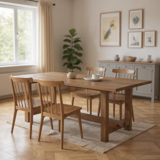 84" Brown Solid Wood Trestle Base Dining Table