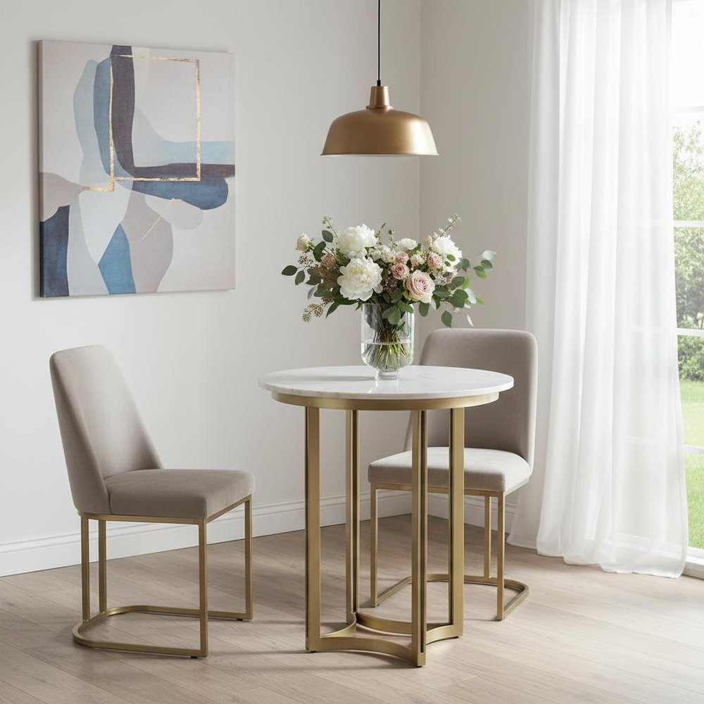 36" Gray Marble Pedestal Base Round Top Dining Table