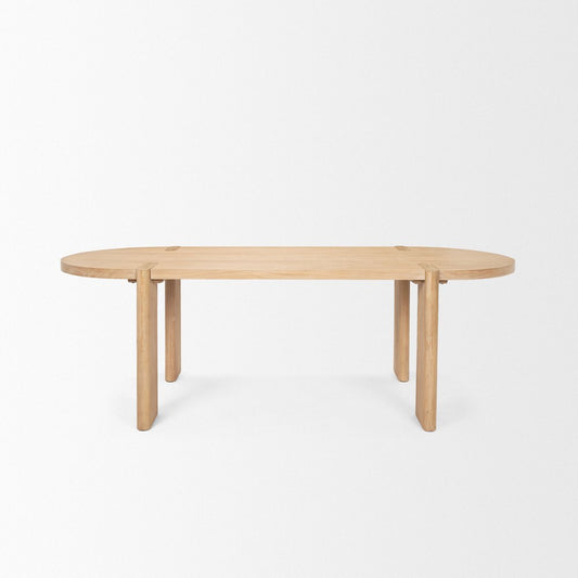 91" Light Brown Wood Oval Dining Table