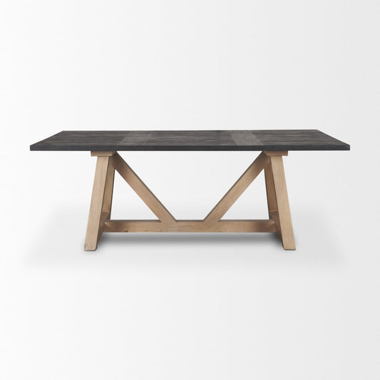 84" Black and Brown Solid Wood Trestle Base Dining Table