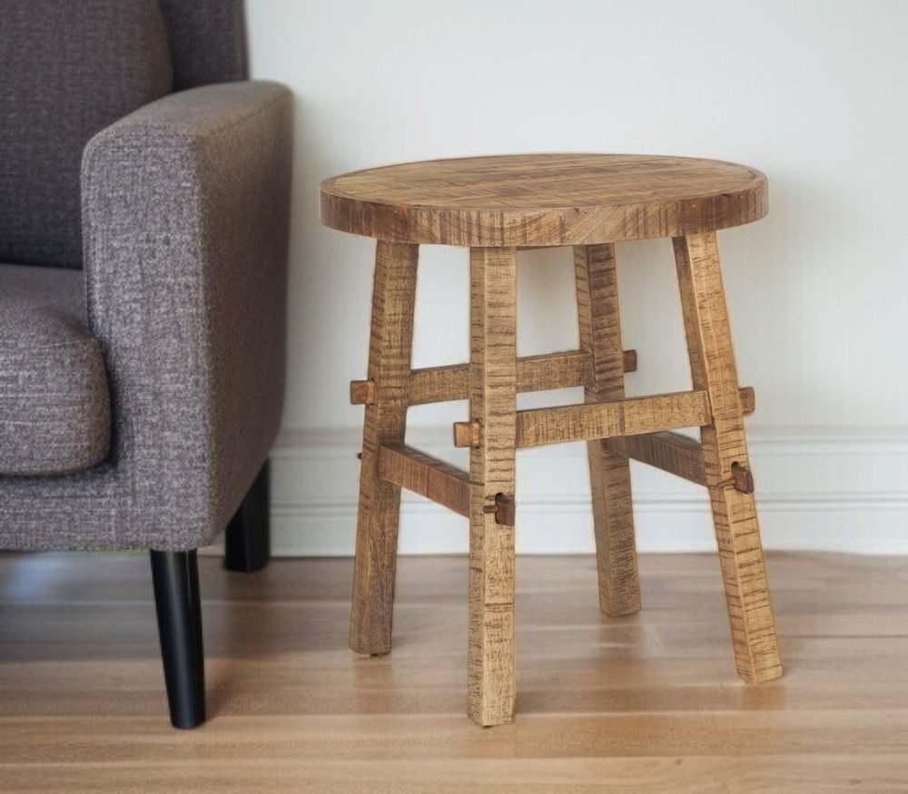23" Brown Distressed Solid Wood End Table