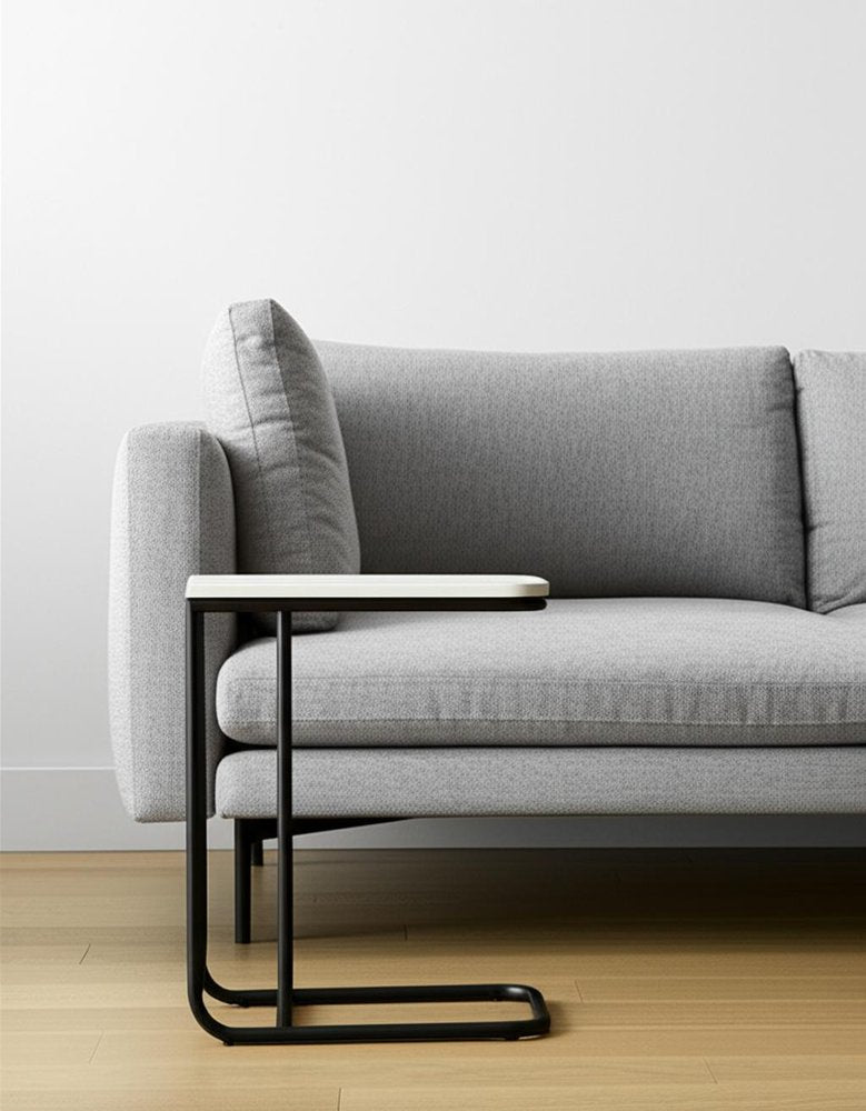 23" Black And White Marble and Metal C Table End Table