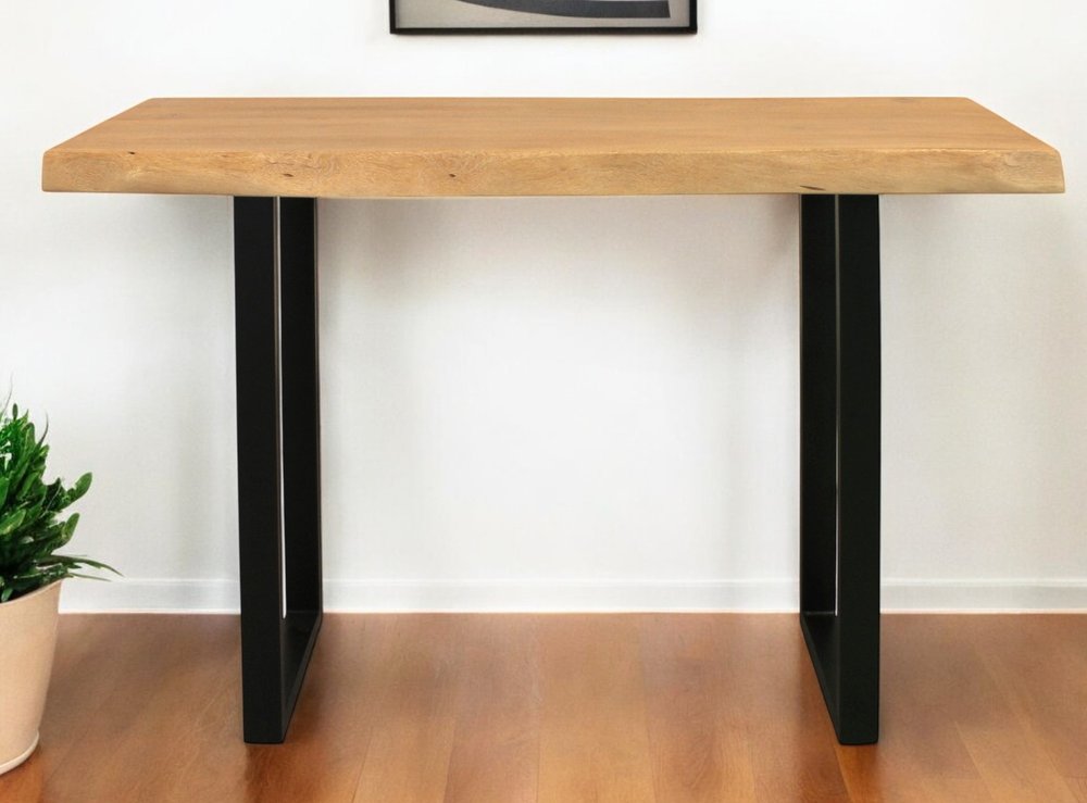 47" Natural and Black Solid Wood and Metal Live Edge Console Table