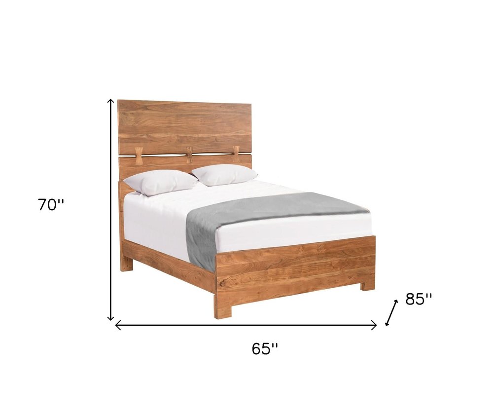 Brown Live Edge Bow Joint Solid Wood Queen Bed Frame