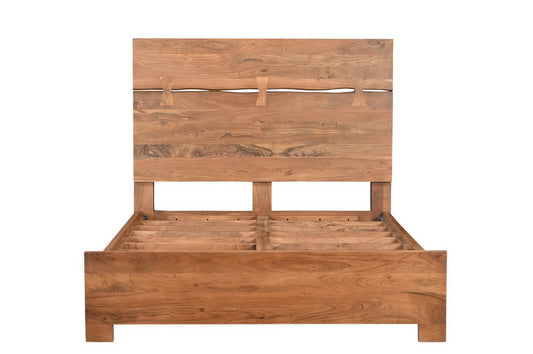 Brown Live Edge Bow Joint Solid Wood Queen Bed Frame