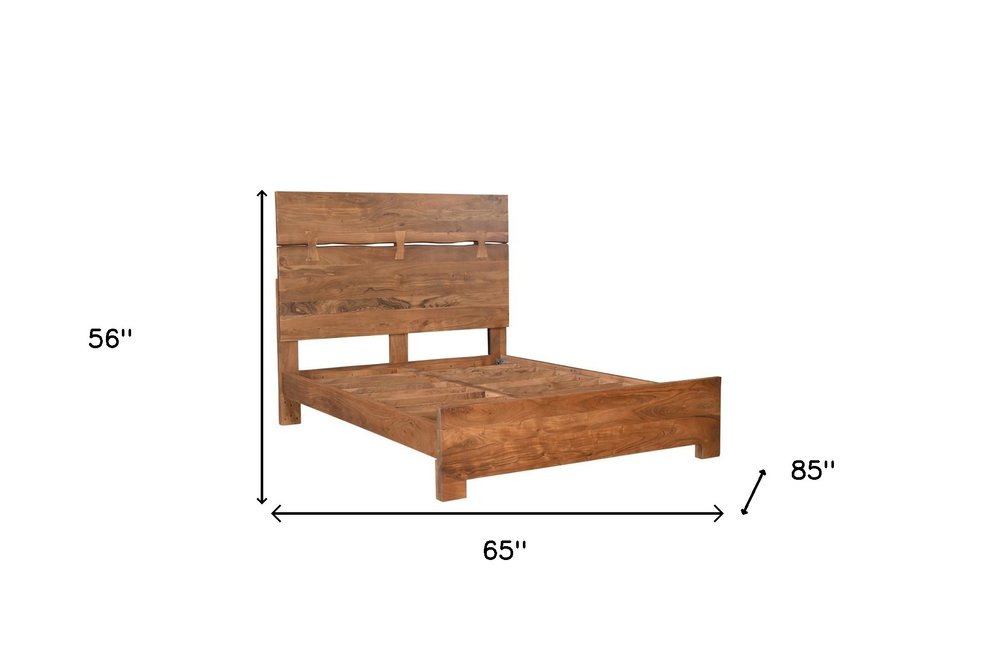 Brown Live Edge Bow Joint Solid Wood Queen Bed Frame