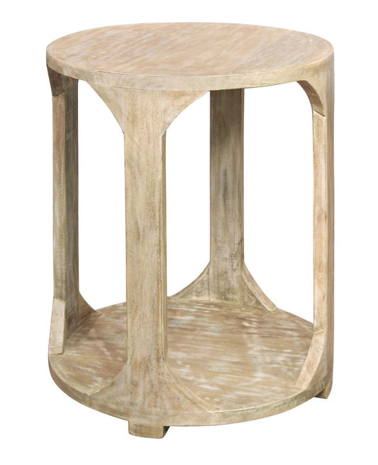 24" Natural Distressed Solid Wood Round Frame End Table With Shelf