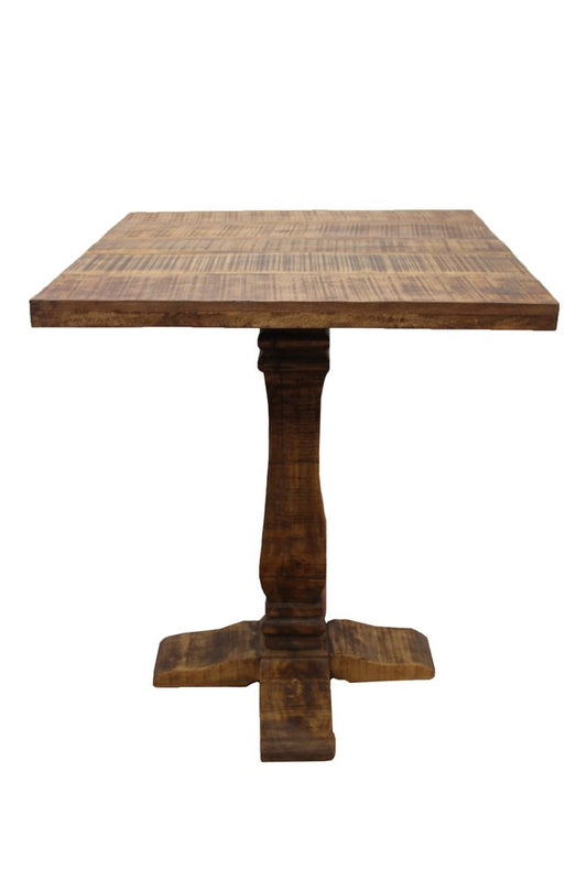 36" Brown Solid Wood Square Pedestal Bar Table