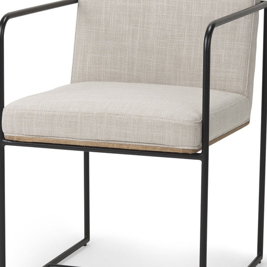 Beige and Black Upholstered Cushion And Metal Dining Arm Chair