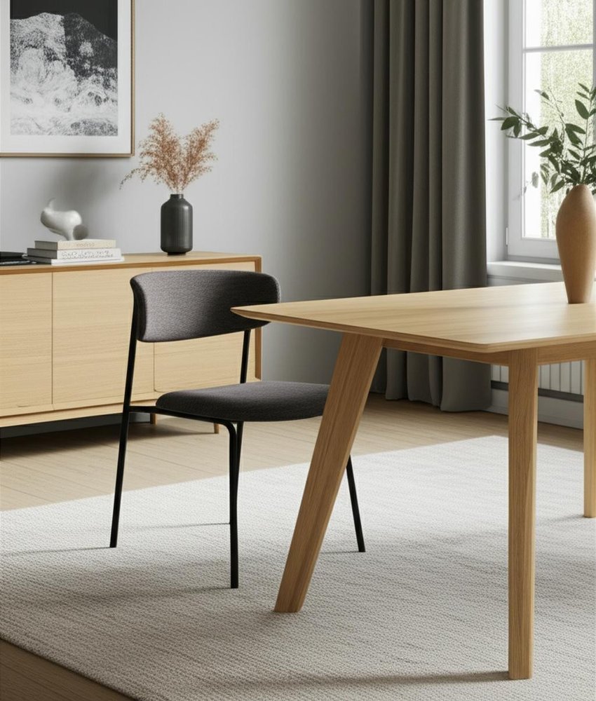 Gray and Black Upholstered Fabric And Metal Open Back Dining Side Chair