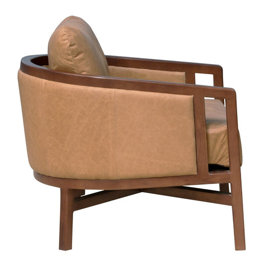 32" Brown Genuine Leather Arm Chair
