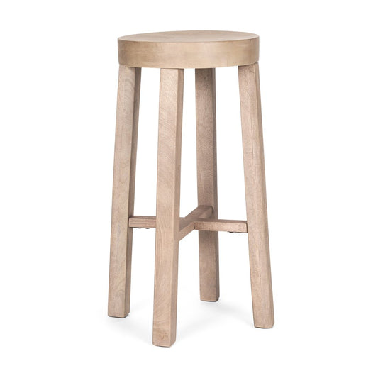 30" Natural Solid Wood Backless Bar Height Bar Chair