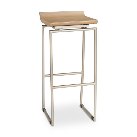 31" Natural And Silver Solid Wood And Iron Low Back Bar Height Bar Chair