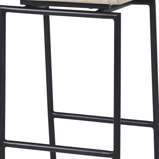 25" Natural And Black Solid Wood And Metal Low Back Counter Height Bar Chair
