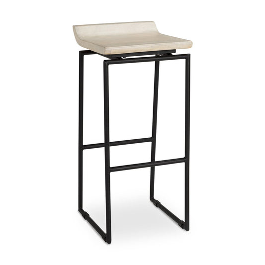 31" Natural and Black Solid Wood and Metal Low Back Bar Height Bar Chair