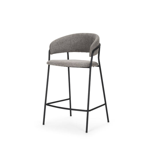 26" Gray And Black Fabric And Metal Counter Height Bar Chair