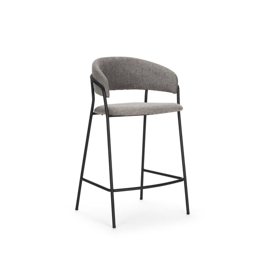 26" Gray And Black Fabric And Metal Counter Height Bar Chair