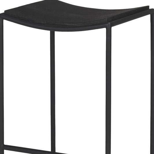 26" Black Solid Wood and Iron Backless Counter Height Bar Chair