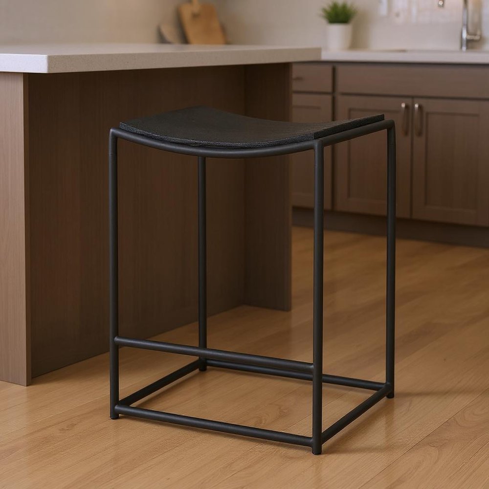 26" Black Solid Wood and Iron Backless Counter Height Bar Chair