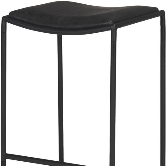 27" Black Genuine Leather And Iron Backless Counter Height Bar Chair
