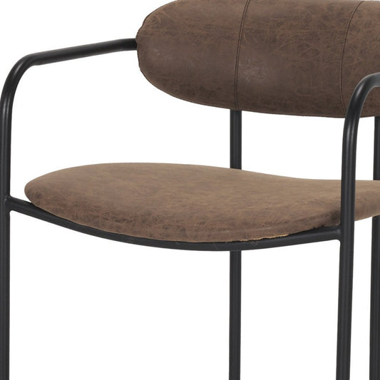 27" Brown and Black Faux Leather and Metal Low Back Counter Height Bar Chair