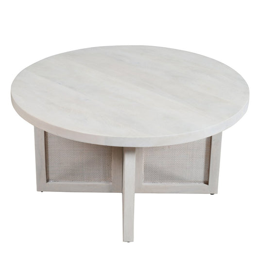 36" White Solid Wood Round Cross Legs Coffee Table